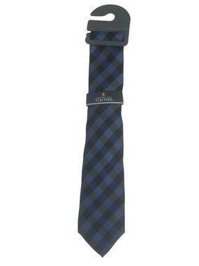NWT STAFFORD Men's Regular Fit Charcoal/Blue Plaid Broadcloth 2 Dress Tie